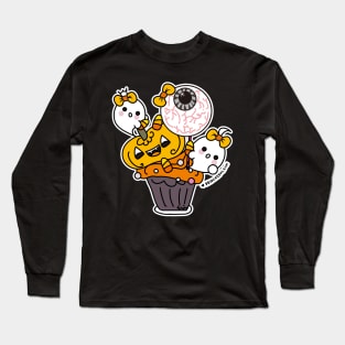 kawaii two ghosts cute spooky ghost halloween cupcake Long Sleeve T-Shirt